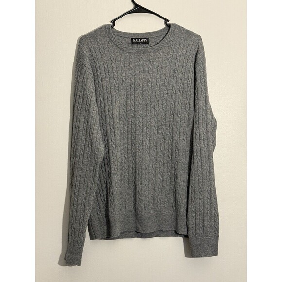 Kallspin Mens Cable Knit Wool cashmere Sweater Preppy Corpcore work Classic - Picture 1 of 5